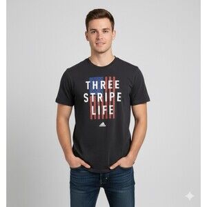Adidas Go To Tee Three Stripe Life Graphic T-Shirt Mens Size Large Black Casual